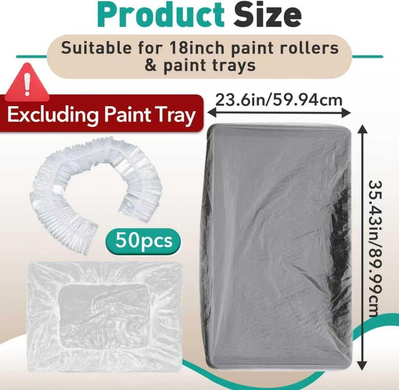 Gfdoso 50 Pcs Paint Tray Liners Disposable - 18 Inch Paint Roller Tray Liner Plastic Paint Tray Liners for House Painting Walls, Excluding Paint Trays - Image 3